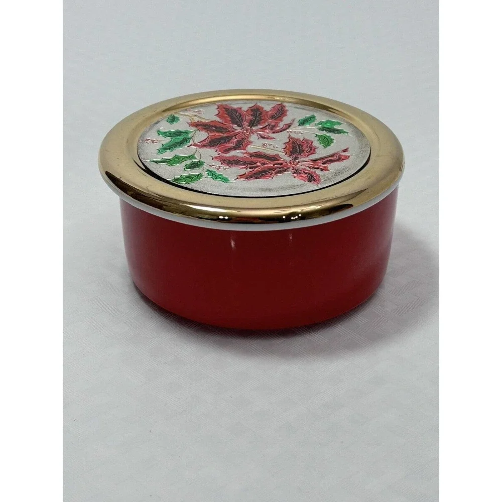 Chokin Poinsettias Trinket Dish Jamestown China With Gold Rim‎ Christmas